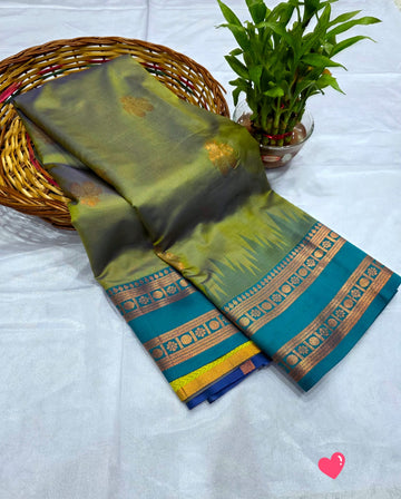 Luxury Golden Zari Soft Silk - olive green