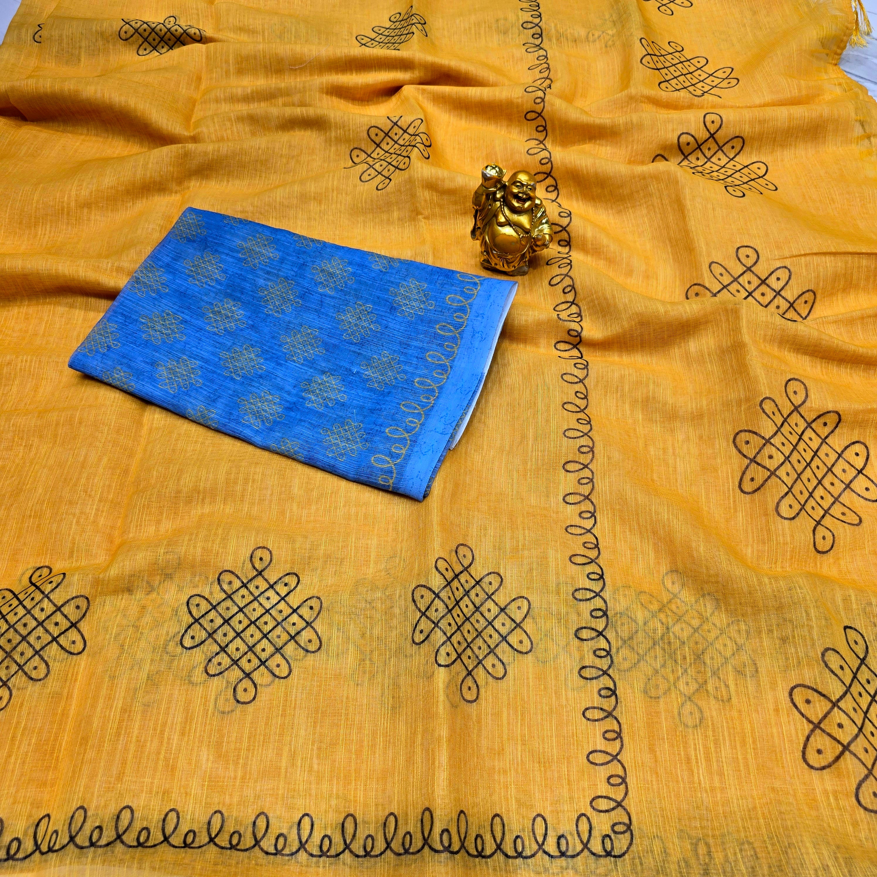 Linen Cotton kolam Design Saree