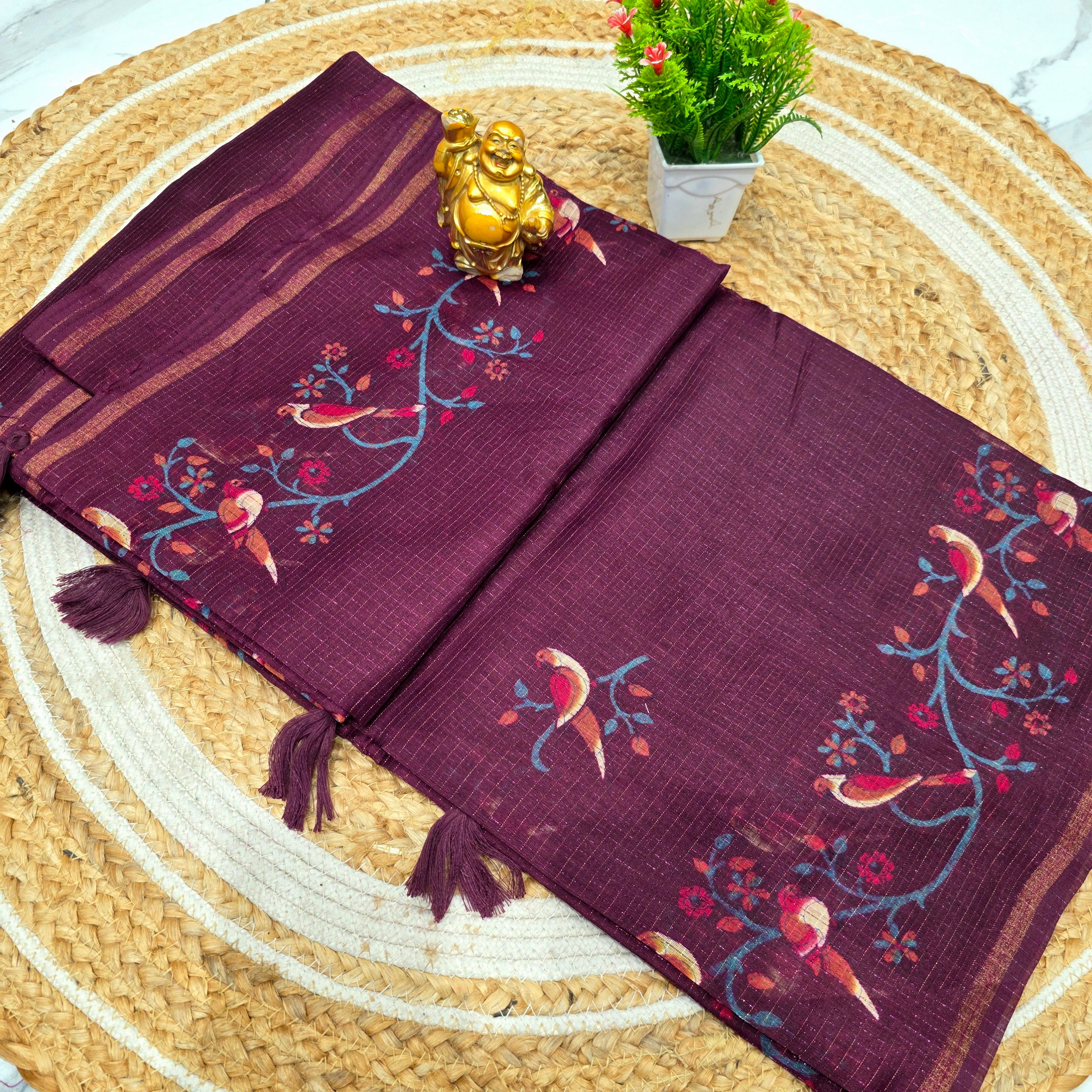 Bird Print Cotton Saree