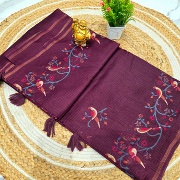 Bird Print Cotton Saree