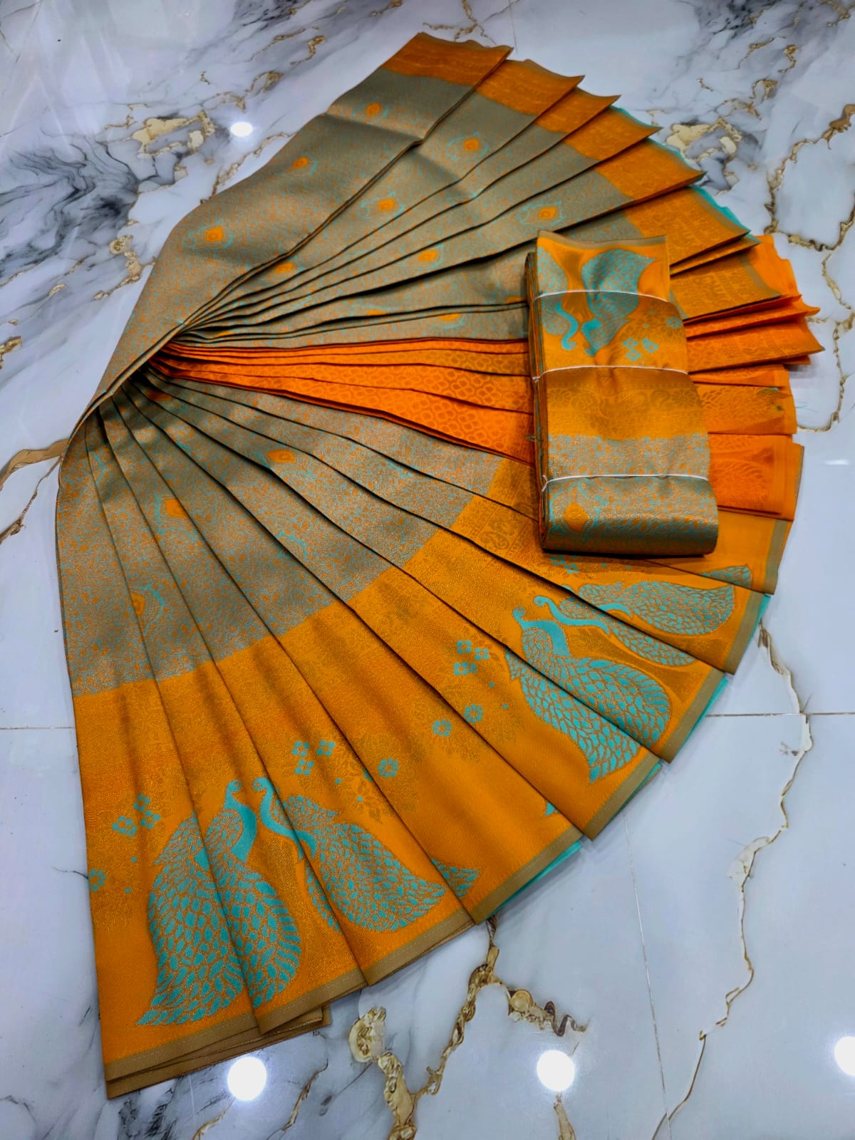 Peacock Feather Butta Design Silk Saree