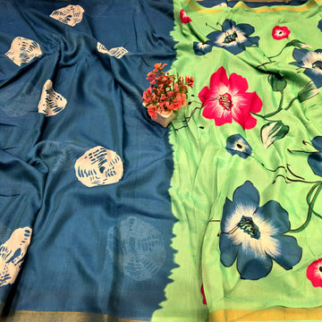 Elegant Floral Linen Cotton Saree