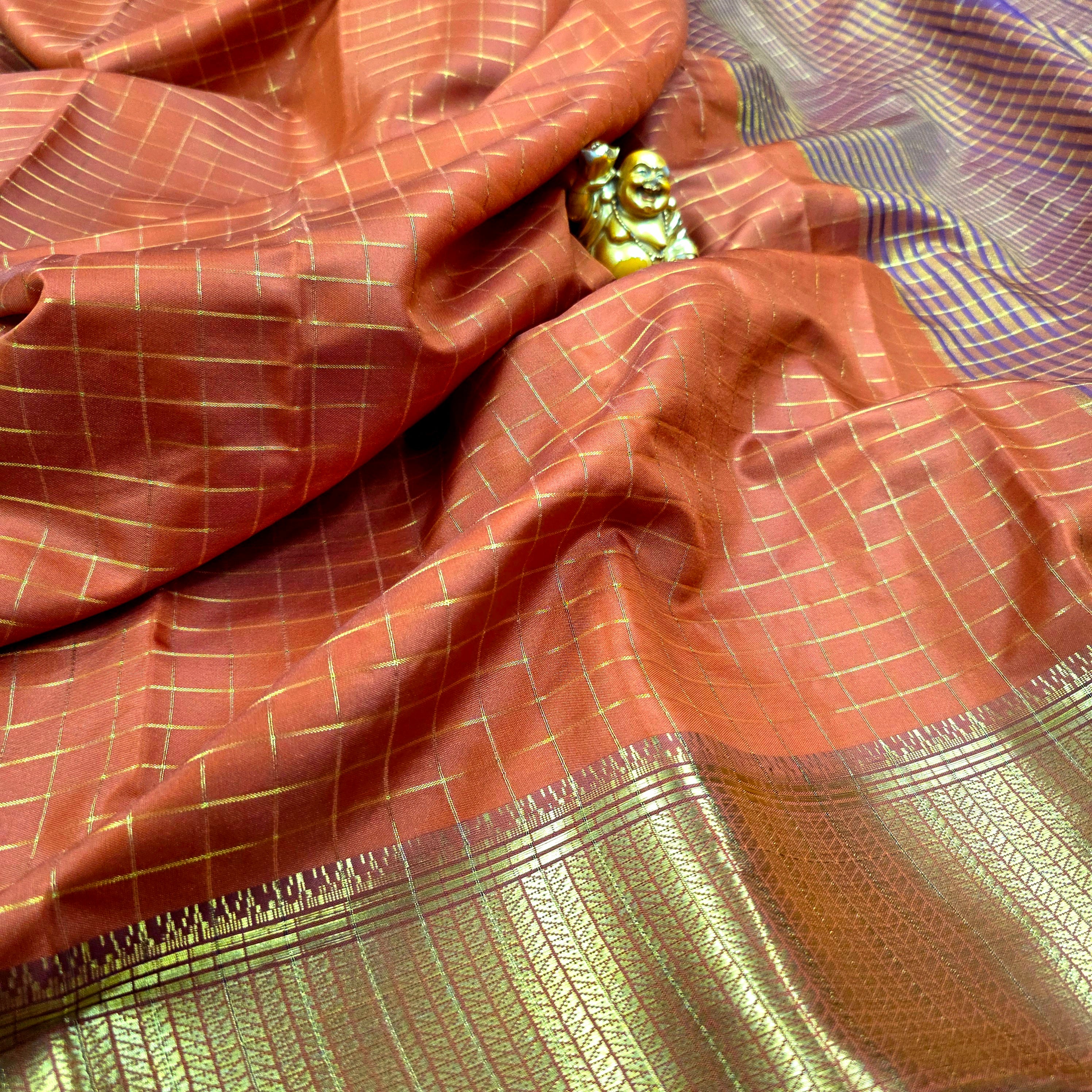 Rust Orange Cheked Saree