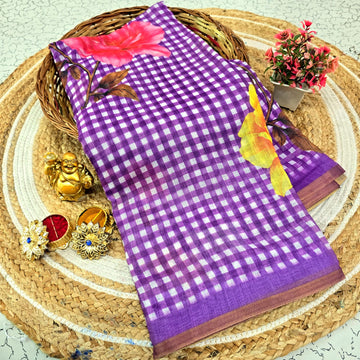 Fancy Linen Checked Saree