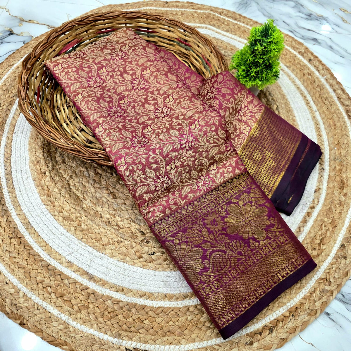 One Gram Gold Saree with Contrast Border