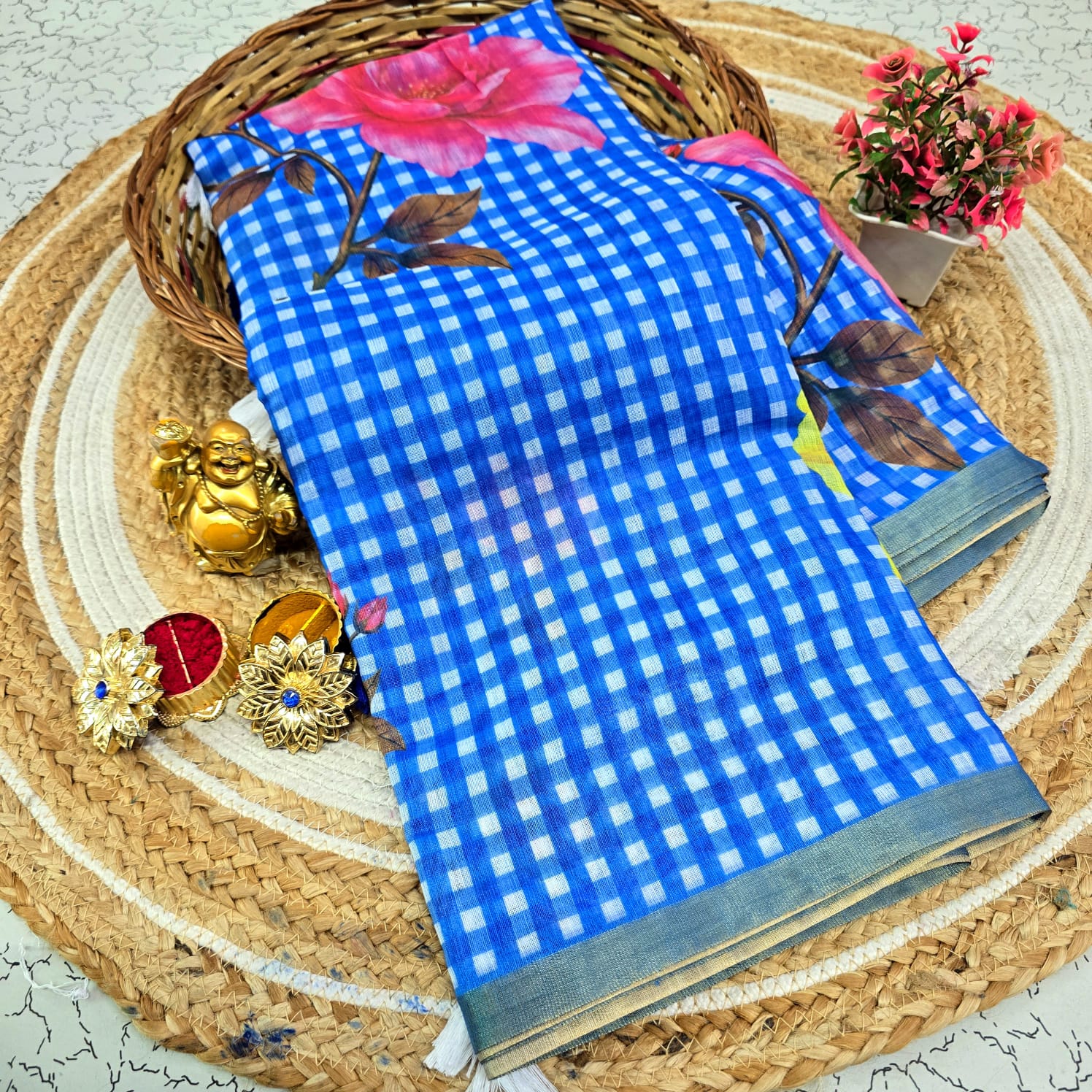 Fancy Linen Checked Saree