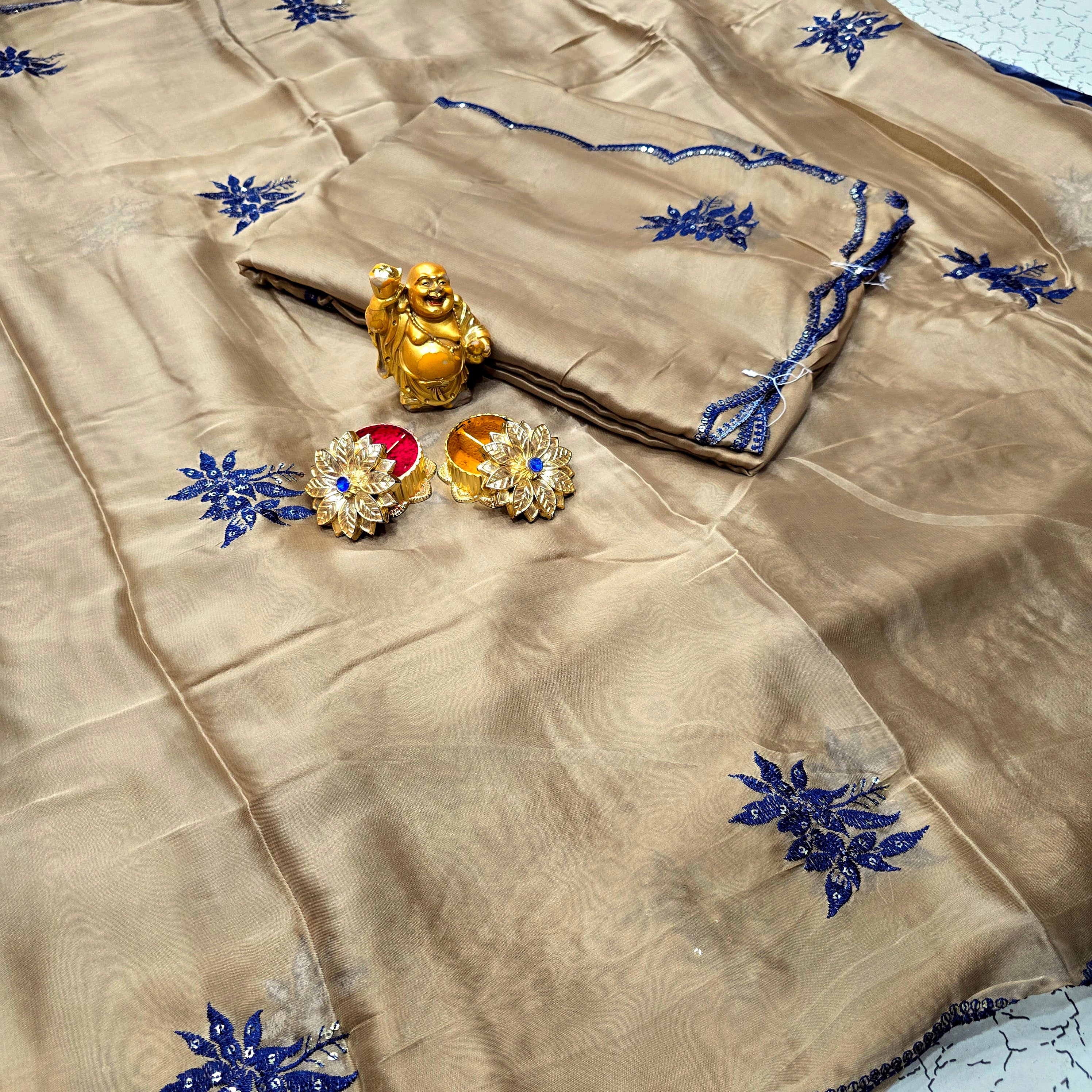 Elegant Georgette Embroidery Work Saree