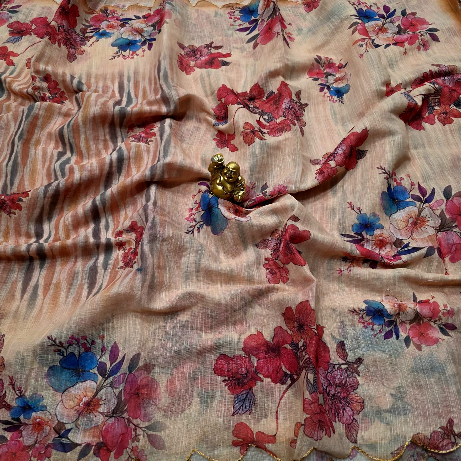 Linen Embroidery Printed Saree