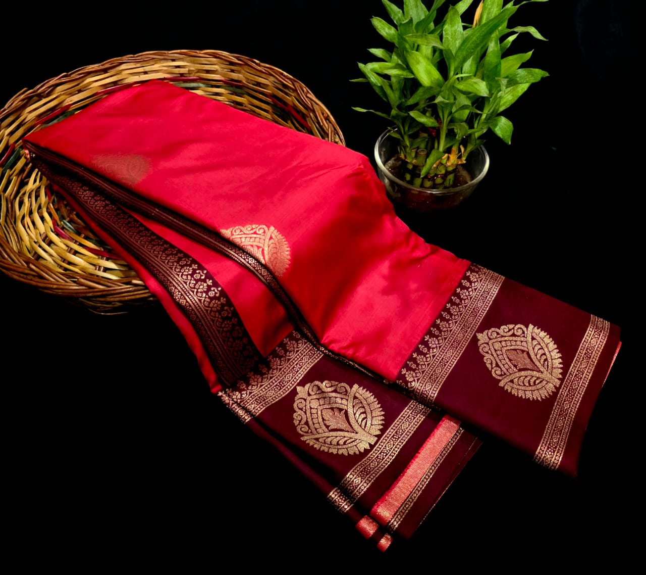 Luxury Semi Soft Silk Golden Zari Design Red