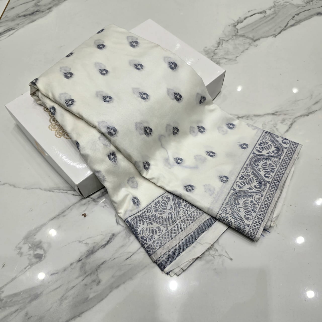 White Base floral Silk Saree