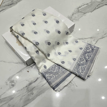 White Base floral Silk Saree
