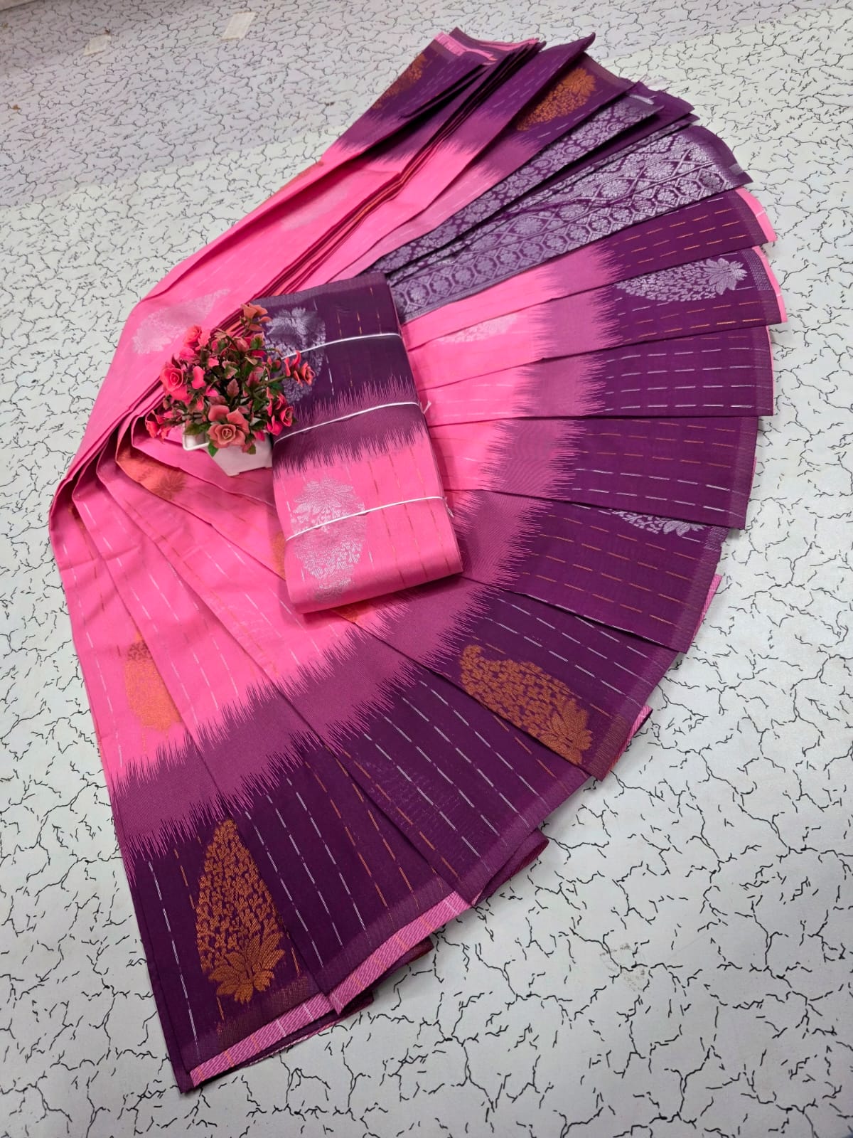 Traditional Vairaoosi Leafs & Mango Design Saree - Pink