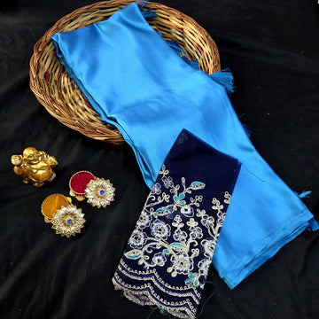 Satin Blouse work Saree