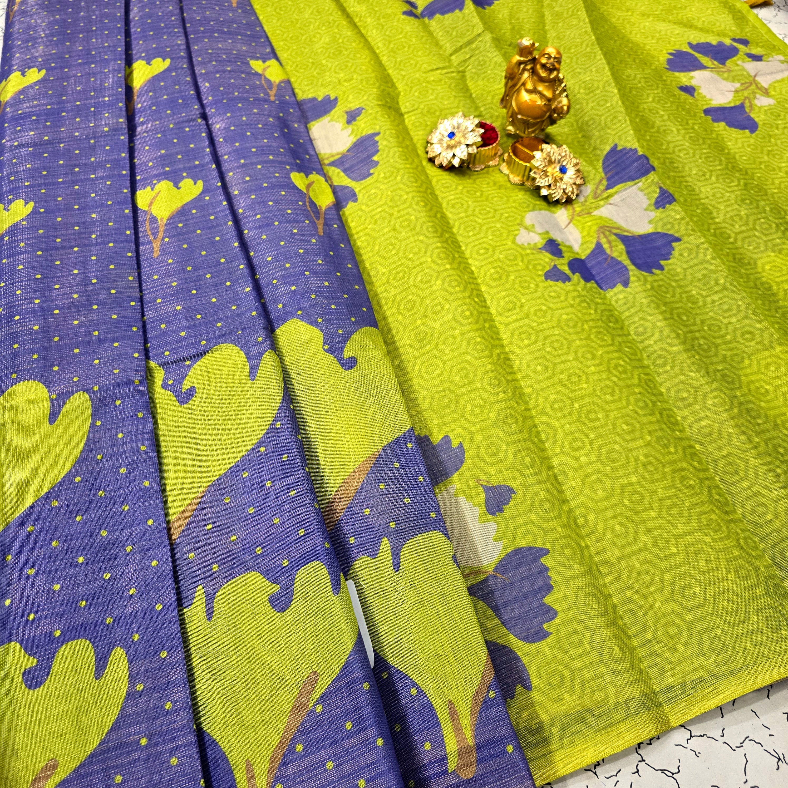 Floral Printed Linen Cotton Saree