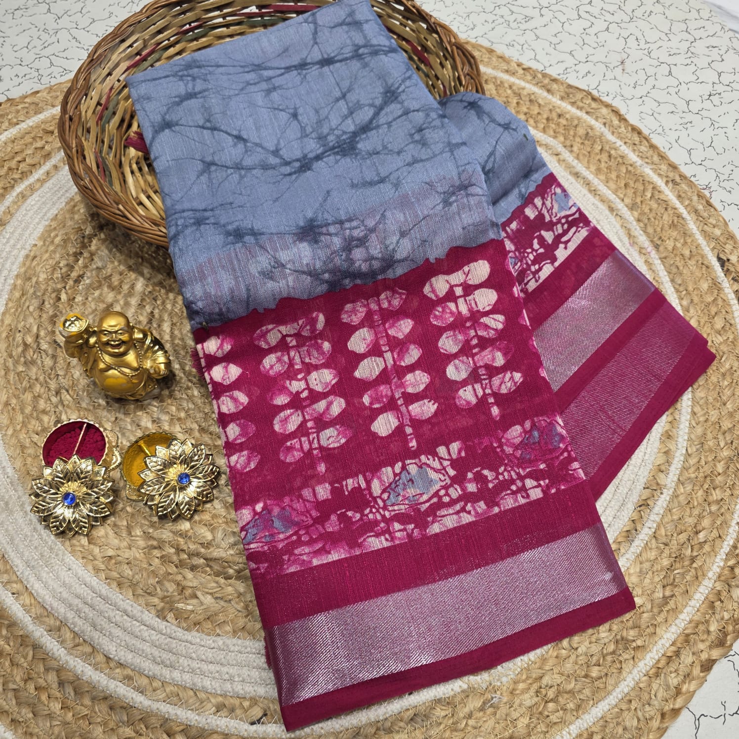 Elegant Batik Cotton Silk Saree