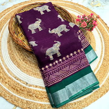 Elegant Elephant Motif Cotton Silk Saree