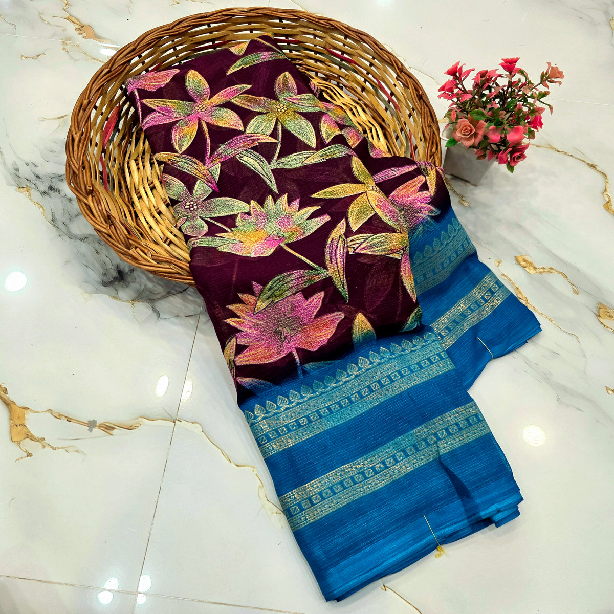 Diwali Special Foil Printed Silk Saree