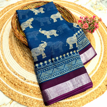 Elegant Elephant Motif Cotton Silk Saree
