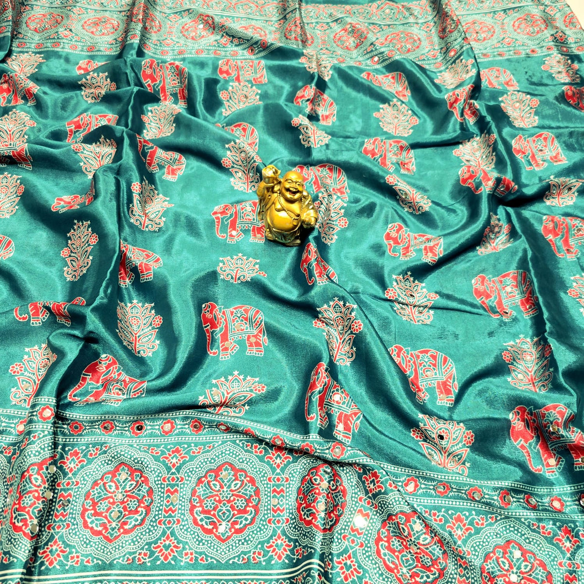 Chinnon Printed Mirror Silk Saree