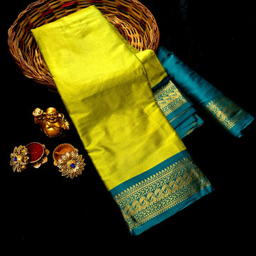 Lime Green Cotton saree