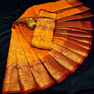 Orange Tissue Bridal Saree