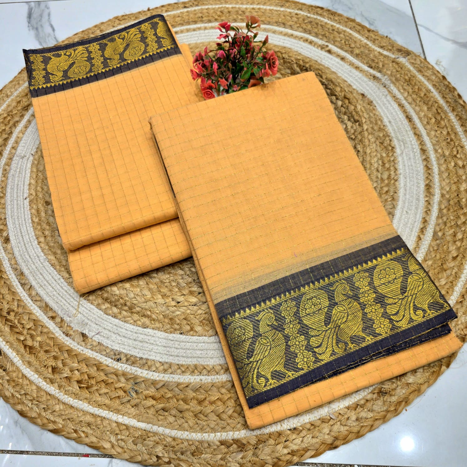 Pure Checked Cotton Saree