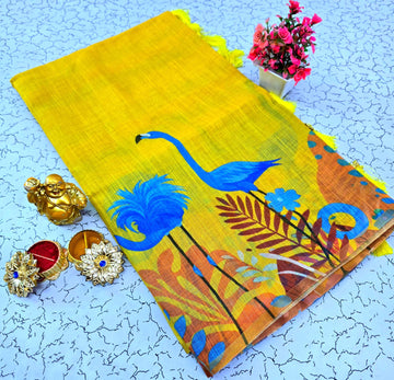 Linen Cotton with Duck Design Saree
