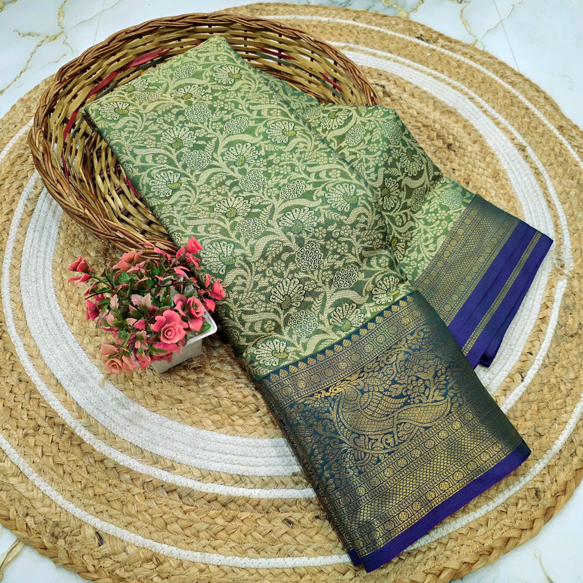 One Gram Gold Saree with Contrast Border