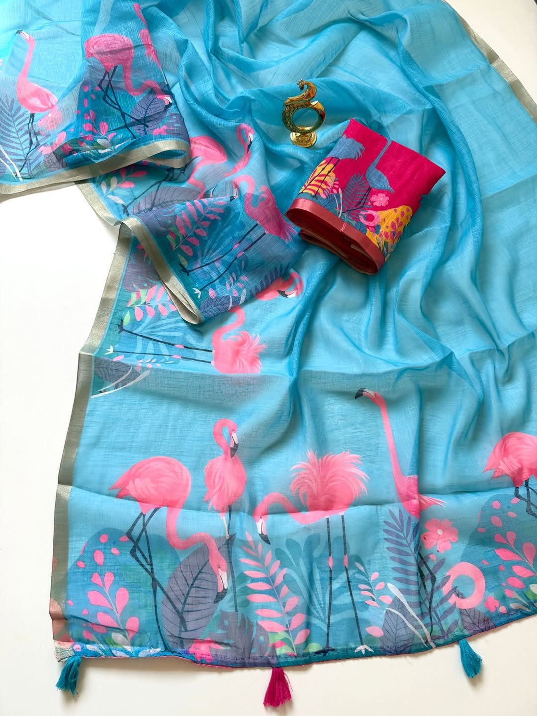 Linen Cotton with Duck Design Saree