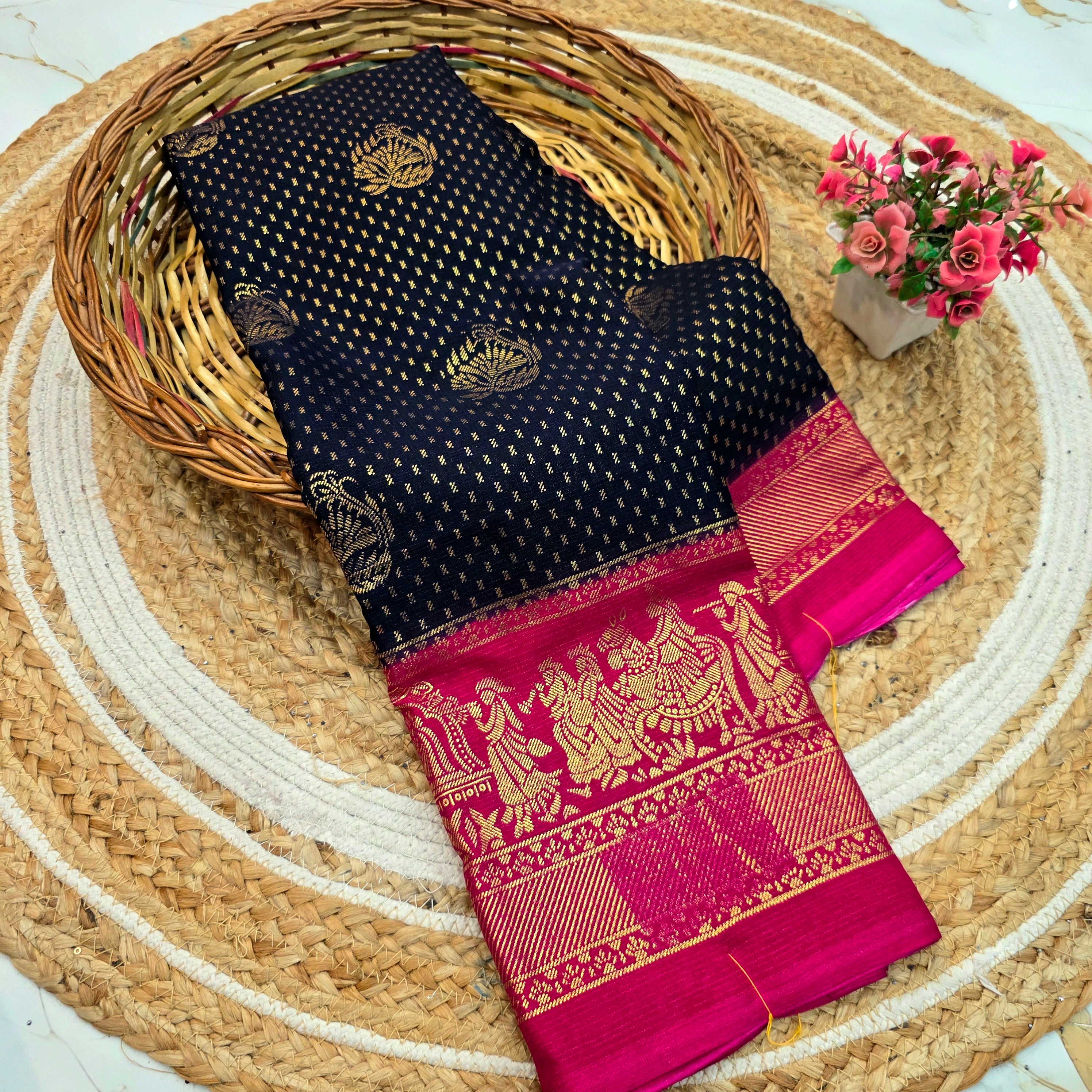 New Checked Foil Work Saree