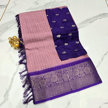 Elegant Dual Tone Checked Zari Work Saree