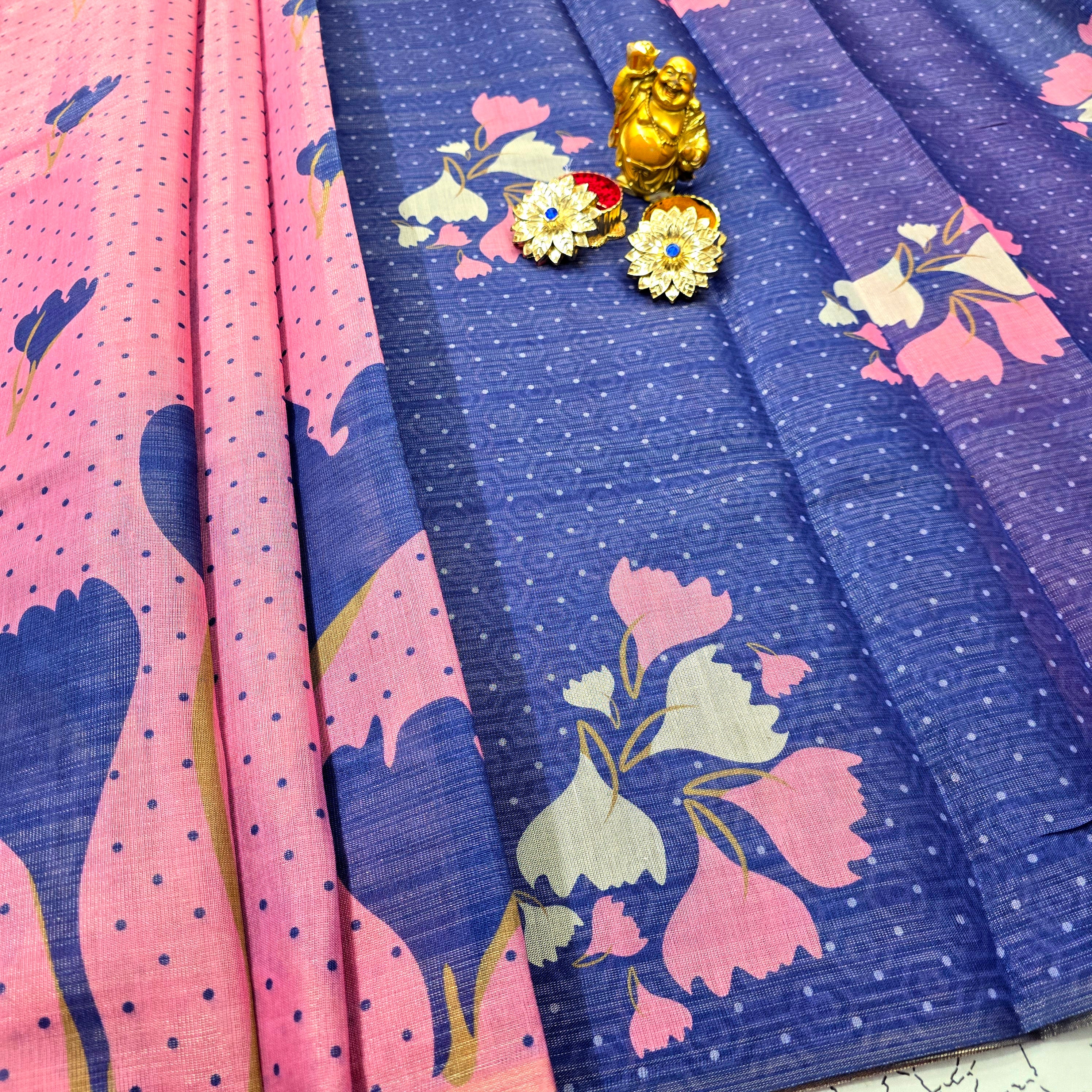 Floral Printed Linen Cotton Saree