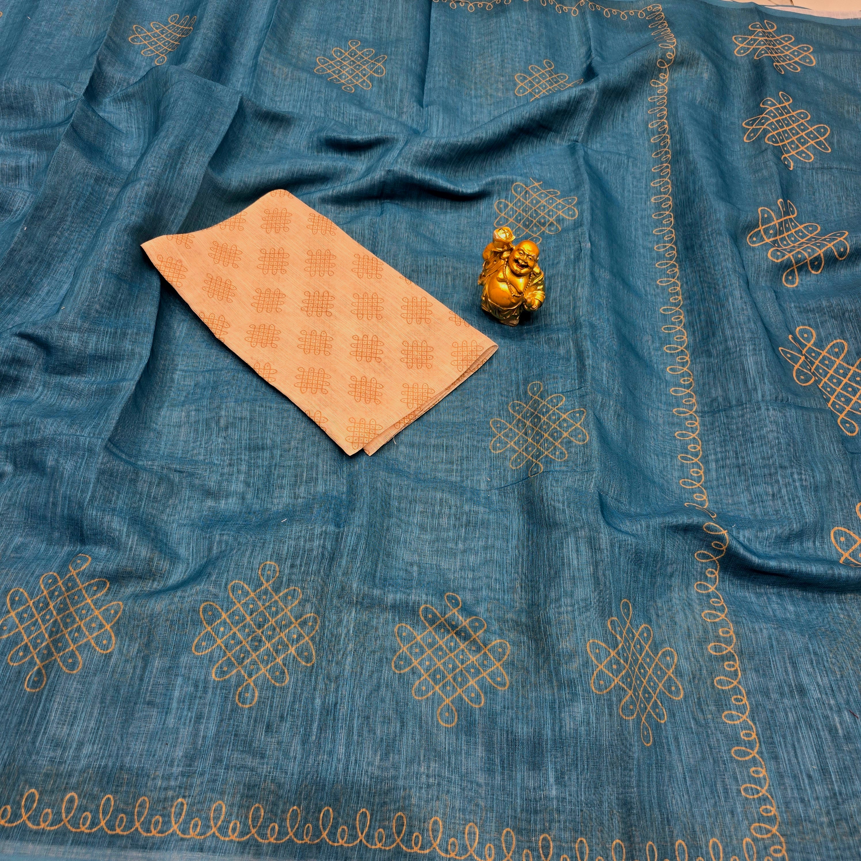 Linen Cotton kolam Design Saree