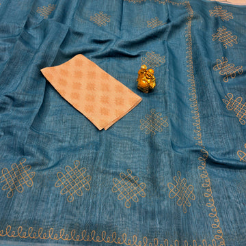 Linen Cotton kolam Design Saree