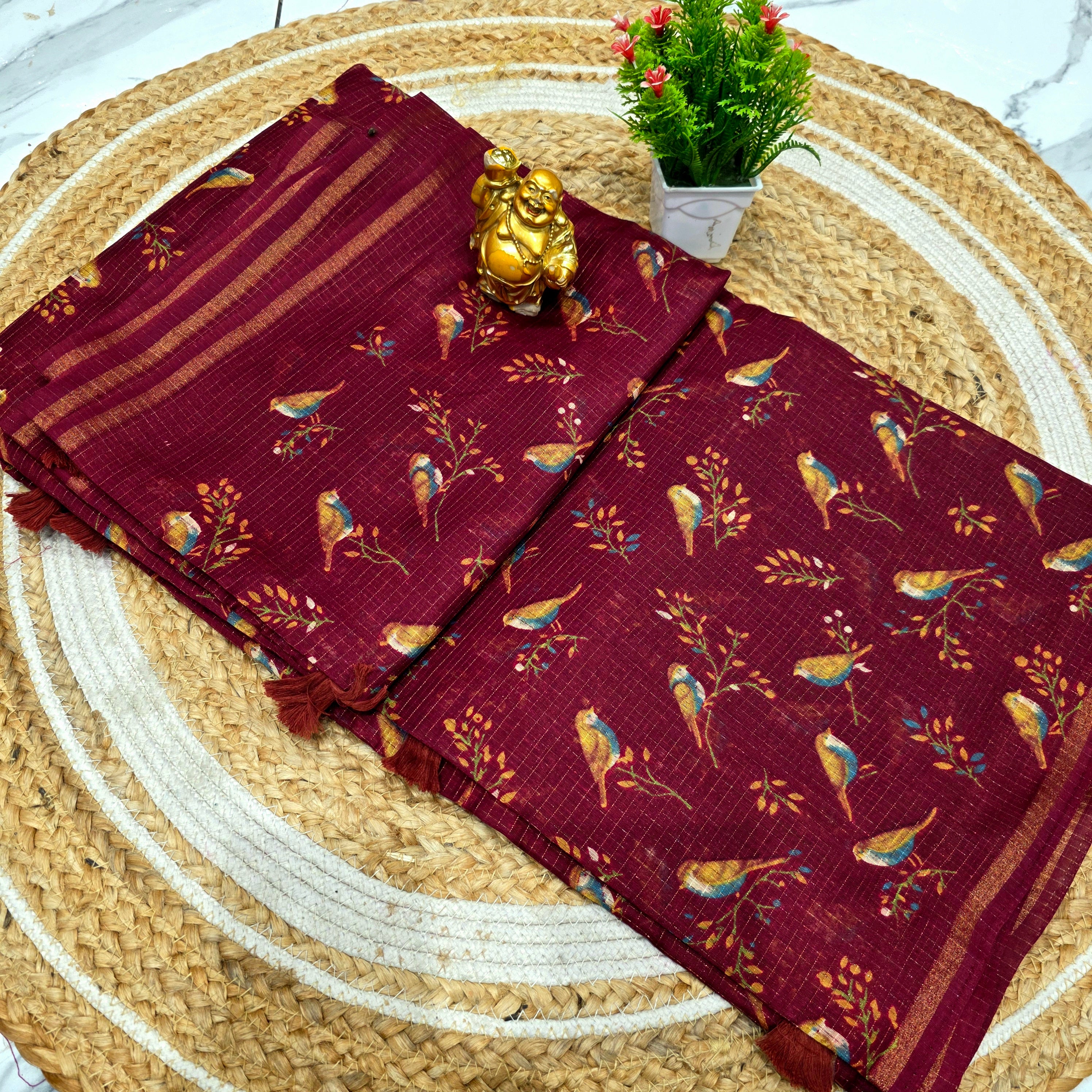 Bird Print Cotton Saree