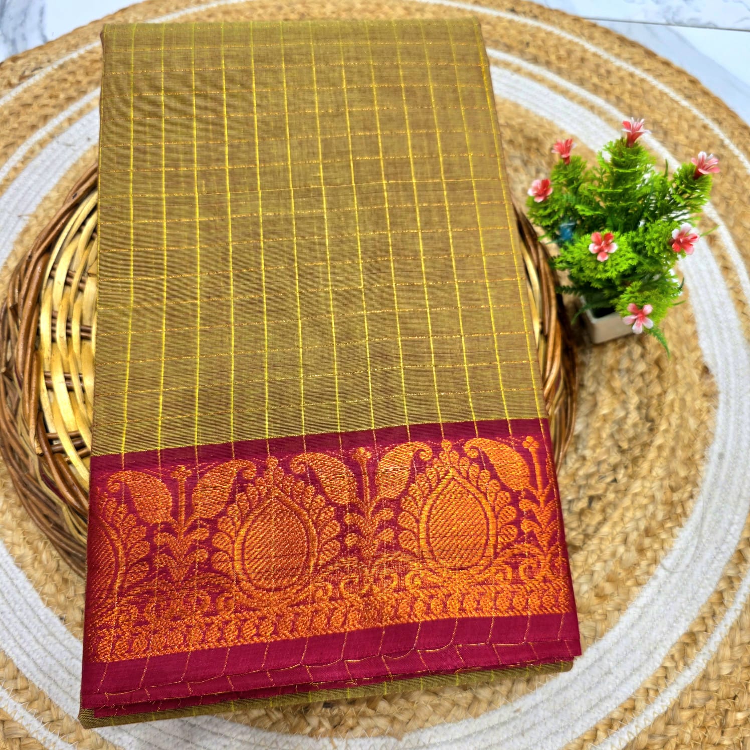 Pure Checked Cotton Saree