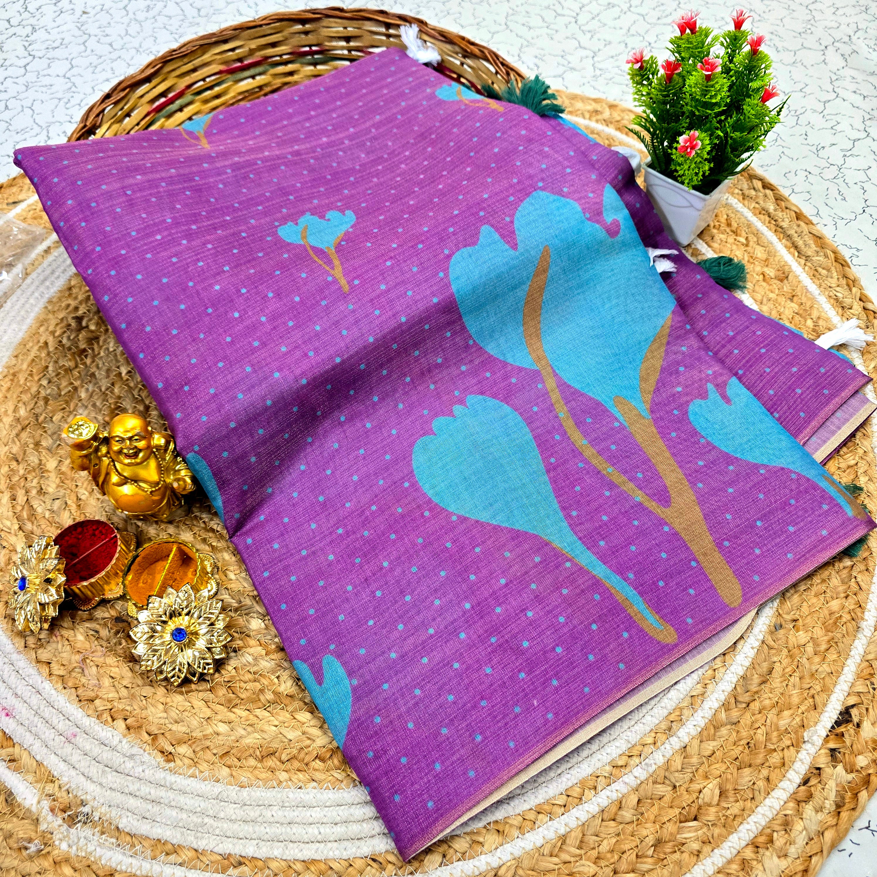 Floral Printed Linen Cotton Saree