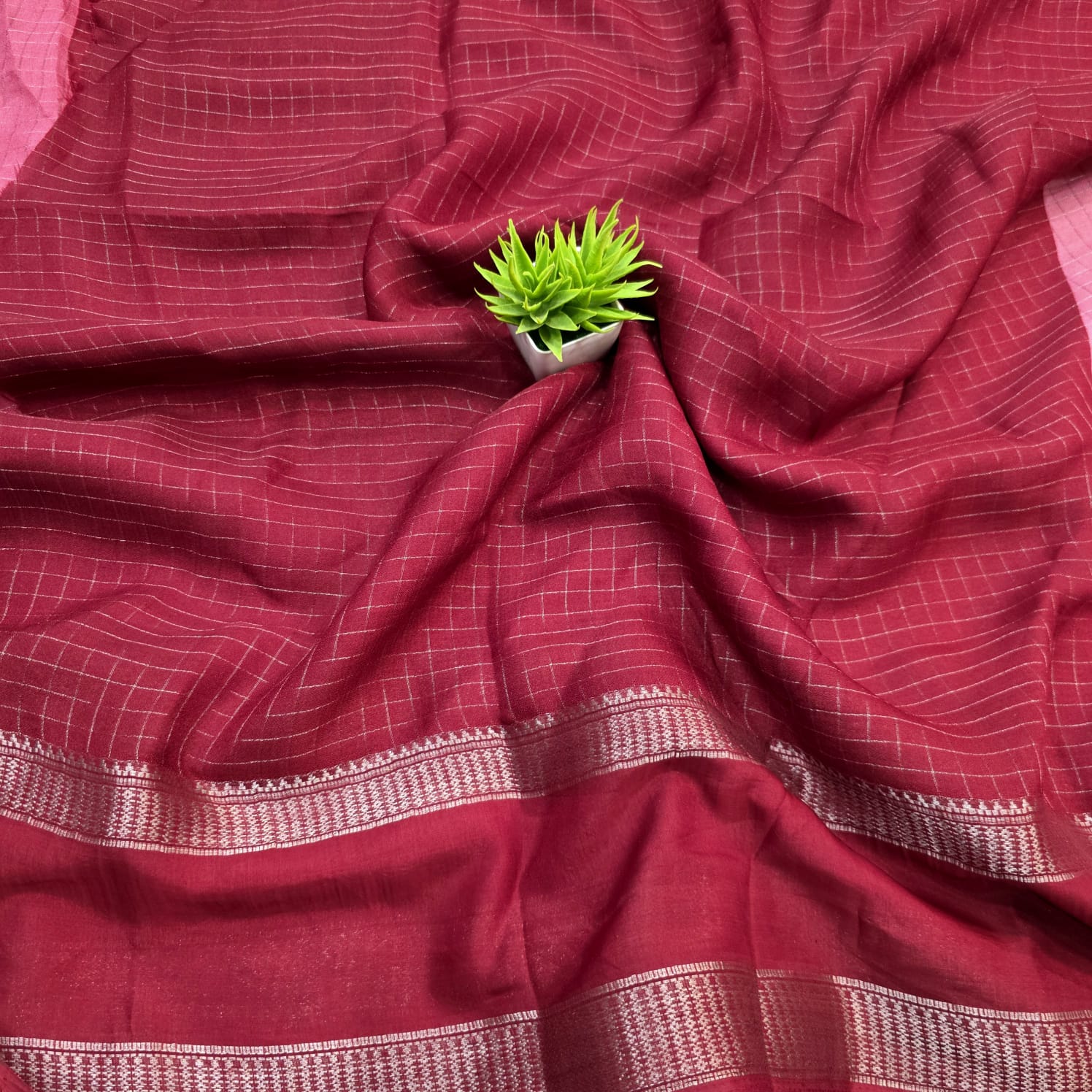 Orange Checked Dola Silk Saree