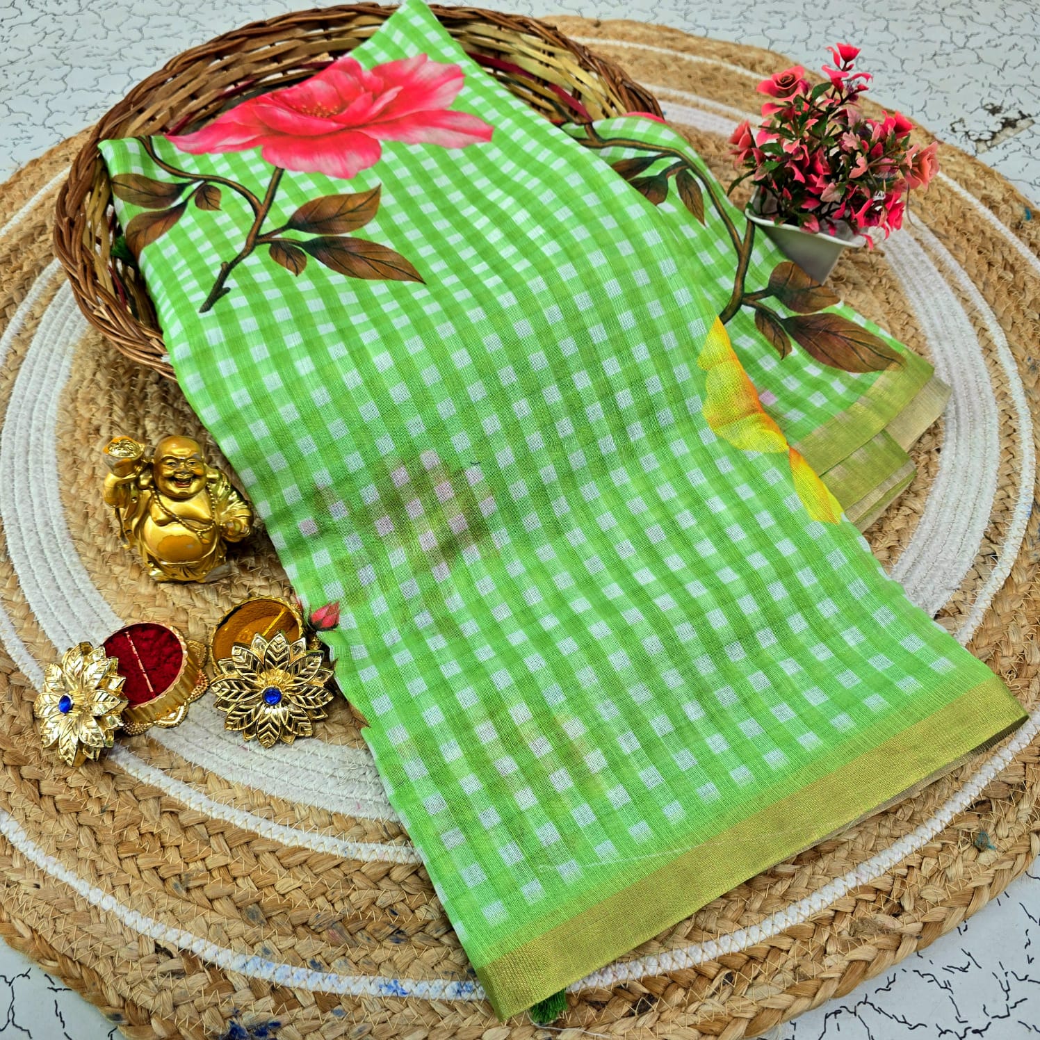 Fancy Linen Checked Saree