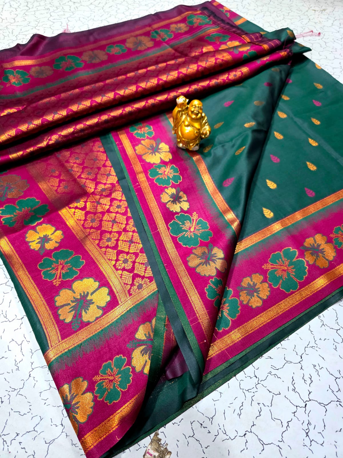 Soft silk Hibiscus flower design - dark green