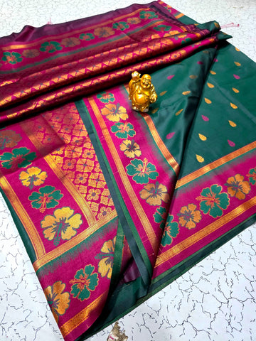 Soft silk Hibiscus flower design - dark green