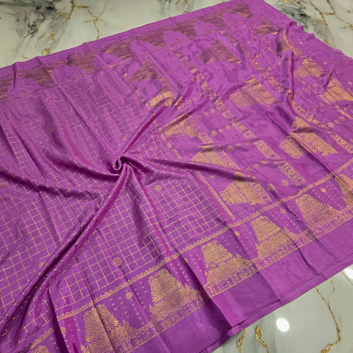 Gopuram Design Foil Print Saree