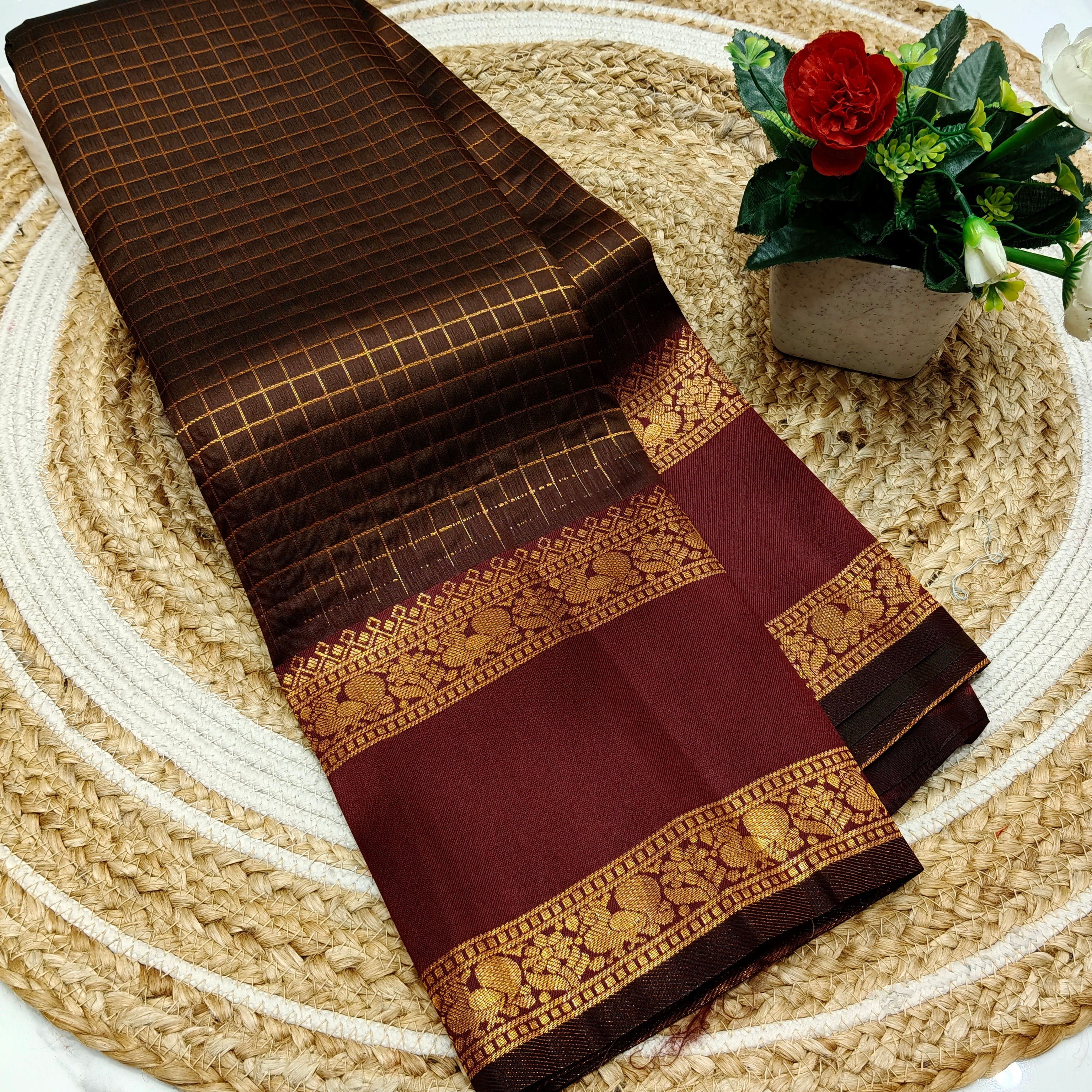 Own Production Traditional CHEKED Silk Saree