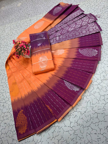 Traditional Vairaoosi Leafs & Mango Design Saree - Orange