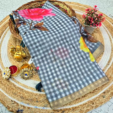 Fancy Linen Checked Saree
