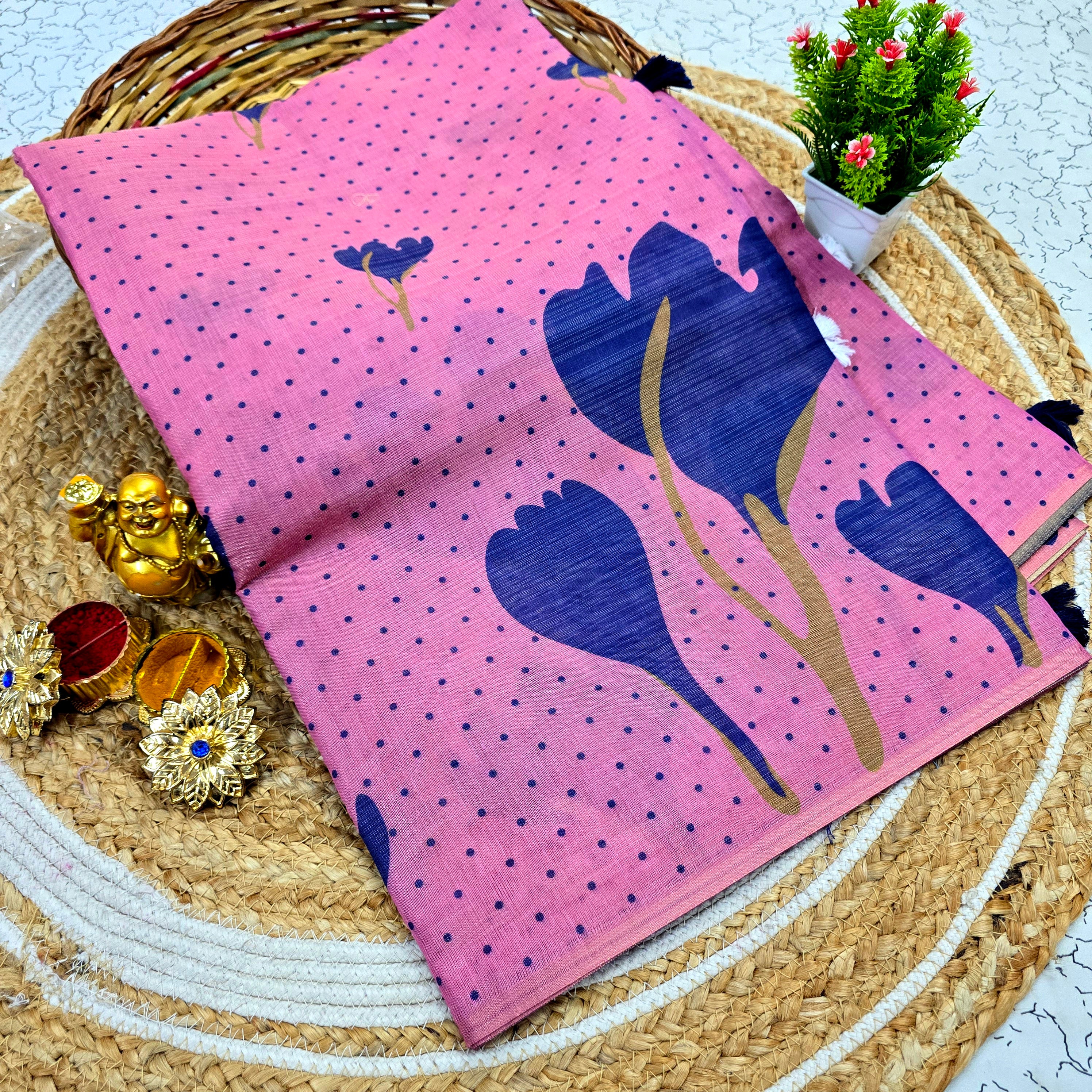 Floral Printed Linen Cotton Saree