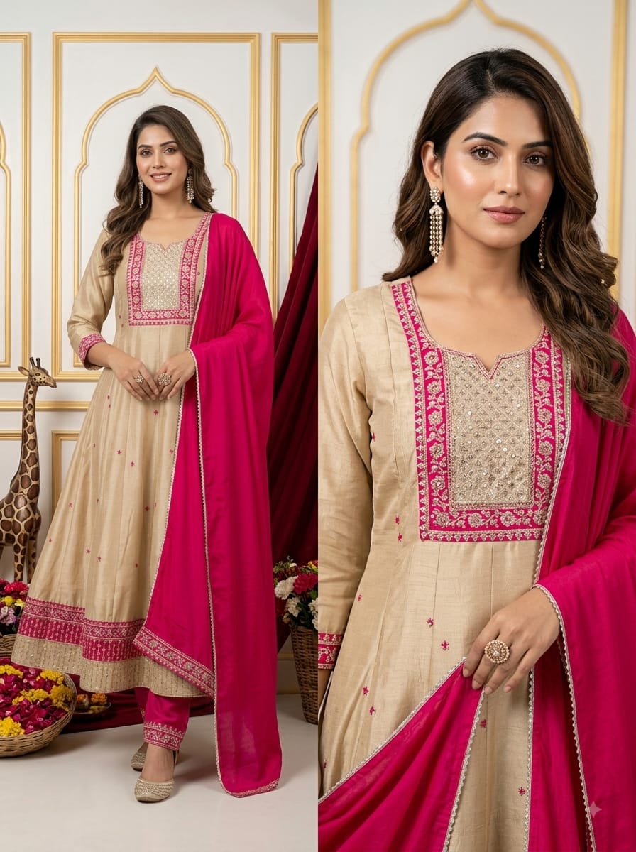 Embroidered Anarkali Kurti Set