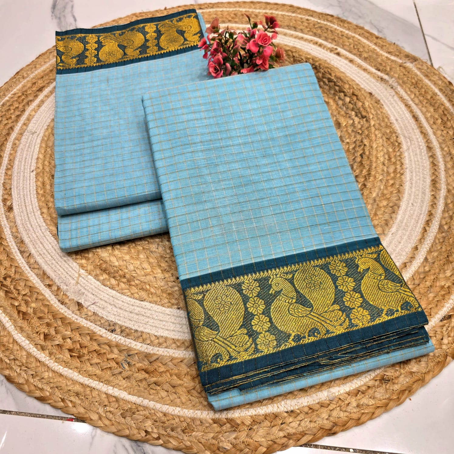 Pure Checked Cotton Saree