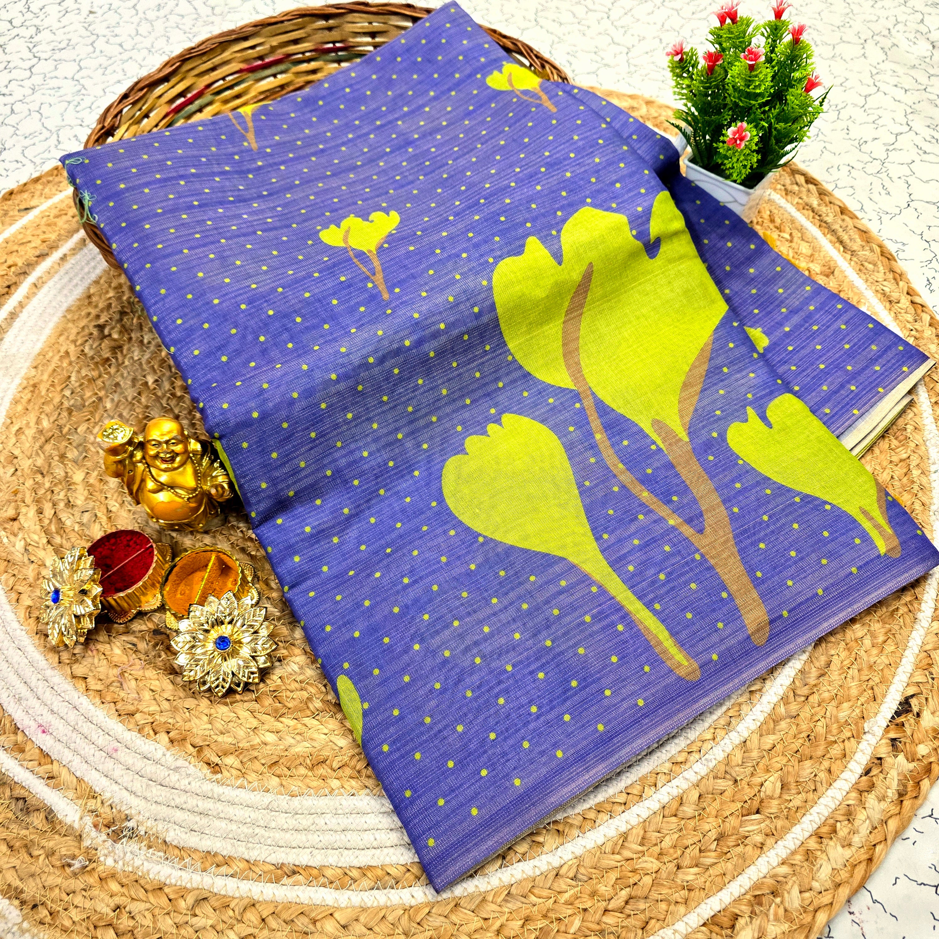 Floral Printed Linen Cotton Saree
