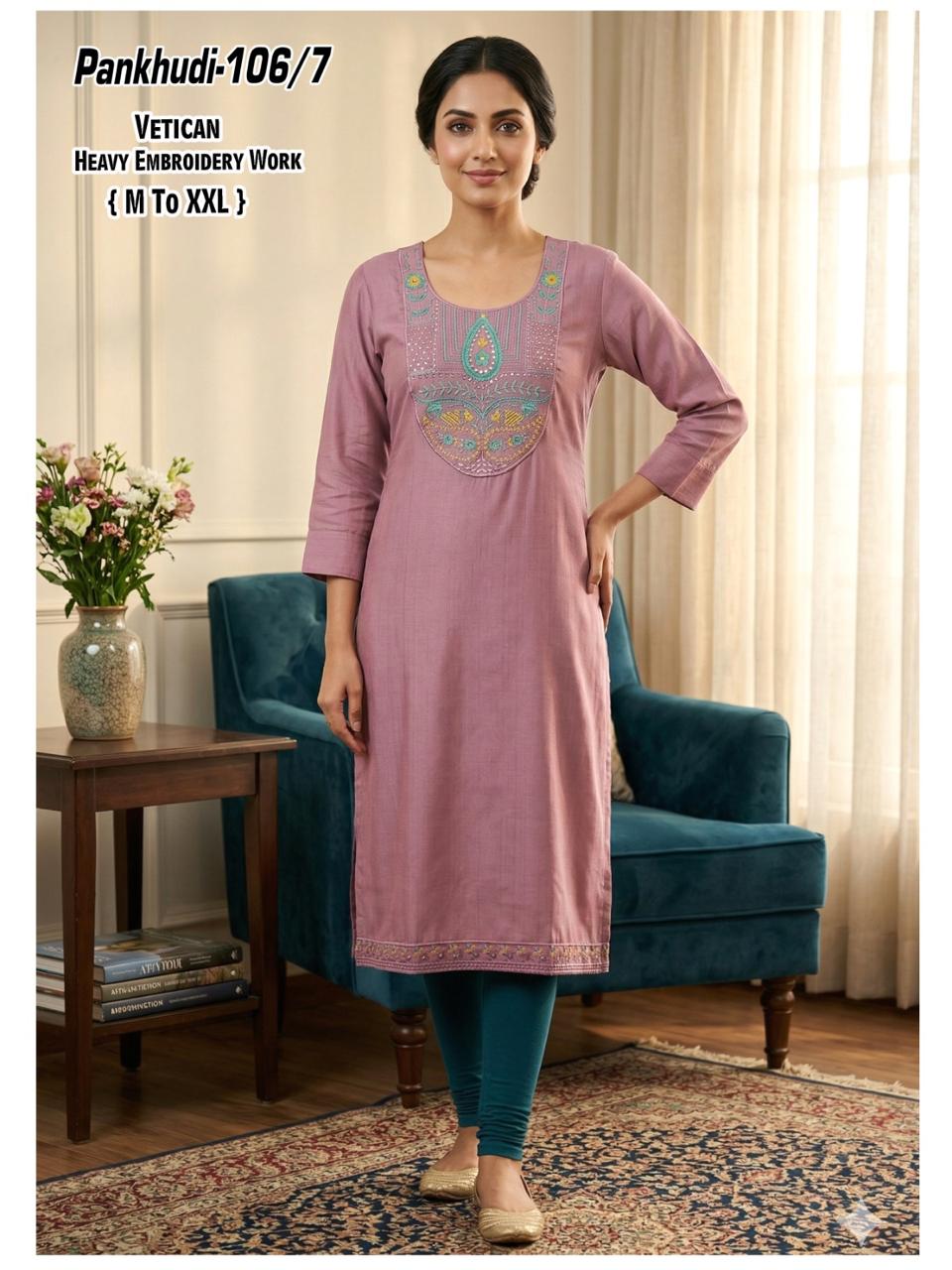 Vetican Embroidery Work Kurti Set